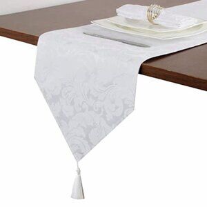 Holly Homes Table Runner Silky Damask Holiday Dressy White 13 in x 72 in